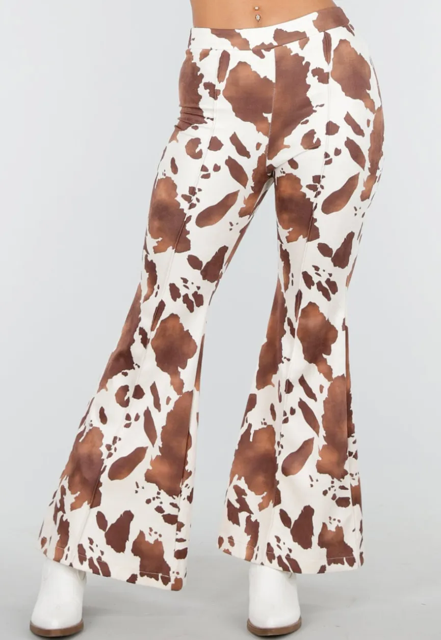 Koeienprint Flared Broek Bruin