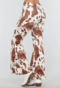 Koeienprint Flared Broek Bruin