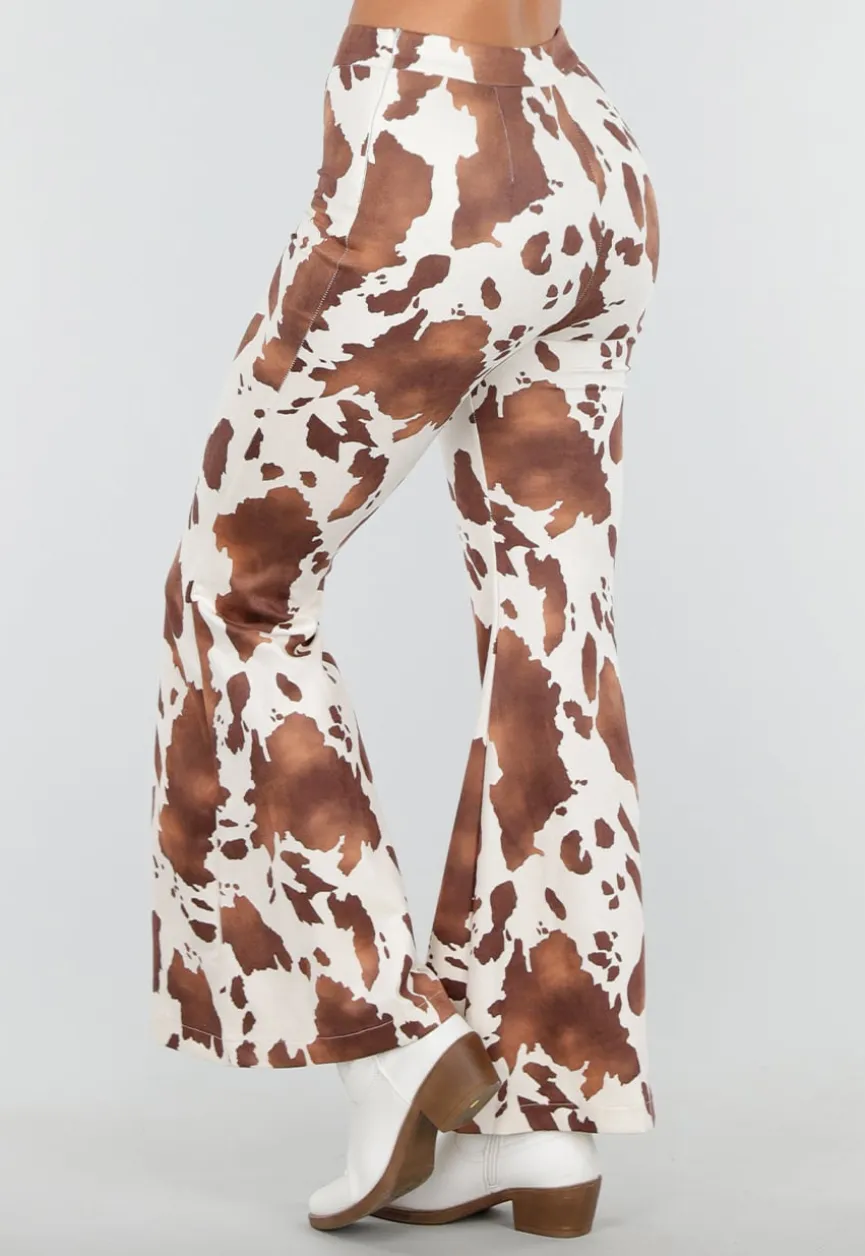 Koeienprint Flared Broek Bruin