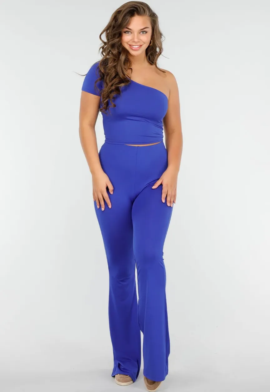 Koningsblauwe Stretch One Shoulder Crop Top