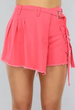 Koraal Kleurige Overslag Skort met Gesp Detail