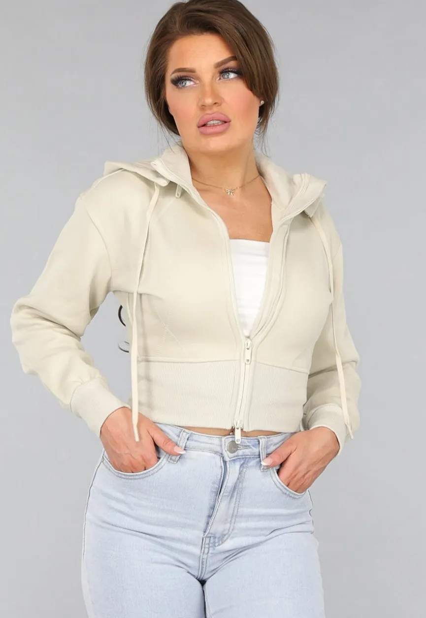 Kort Aansluitend Beige Vest met Rits