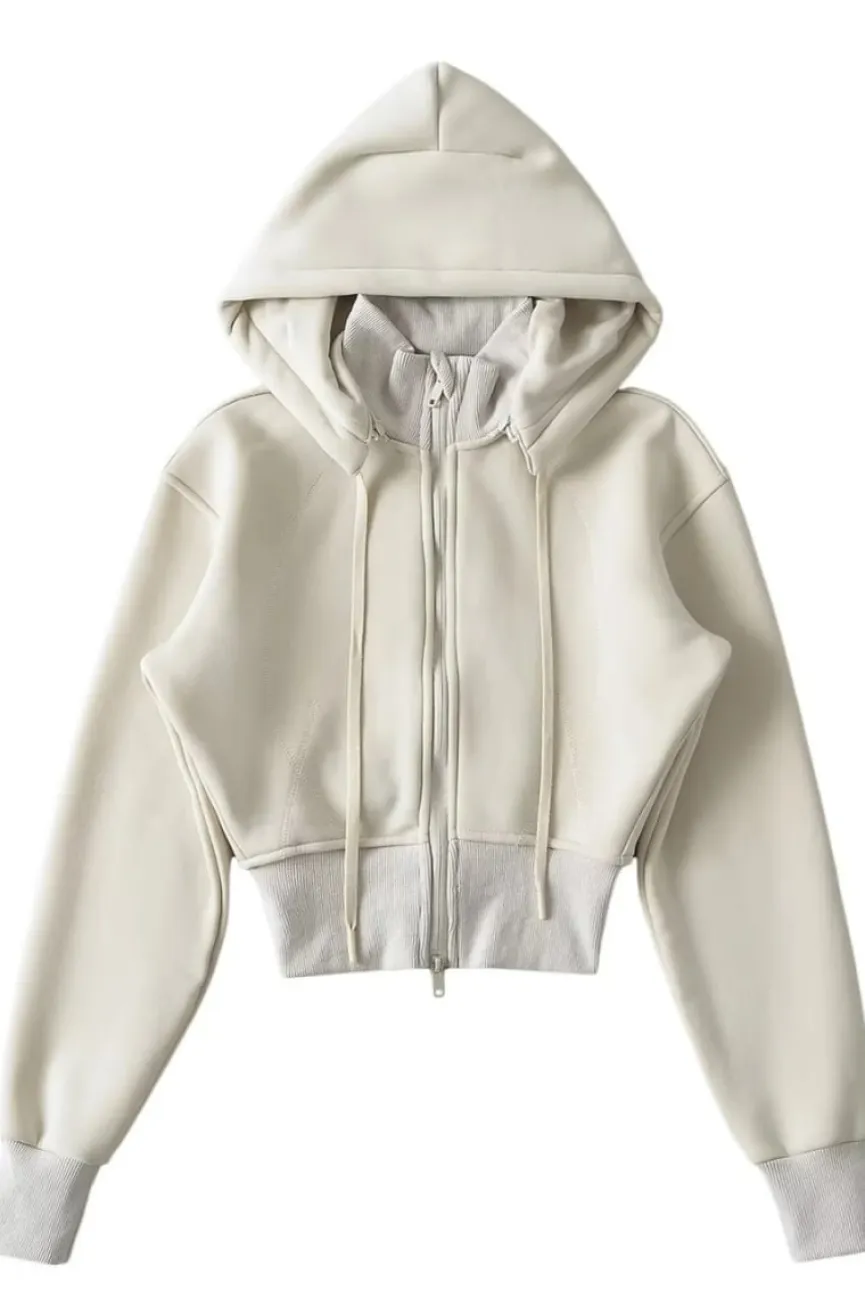 Kort Aansluitend Beige Vest met Rits
