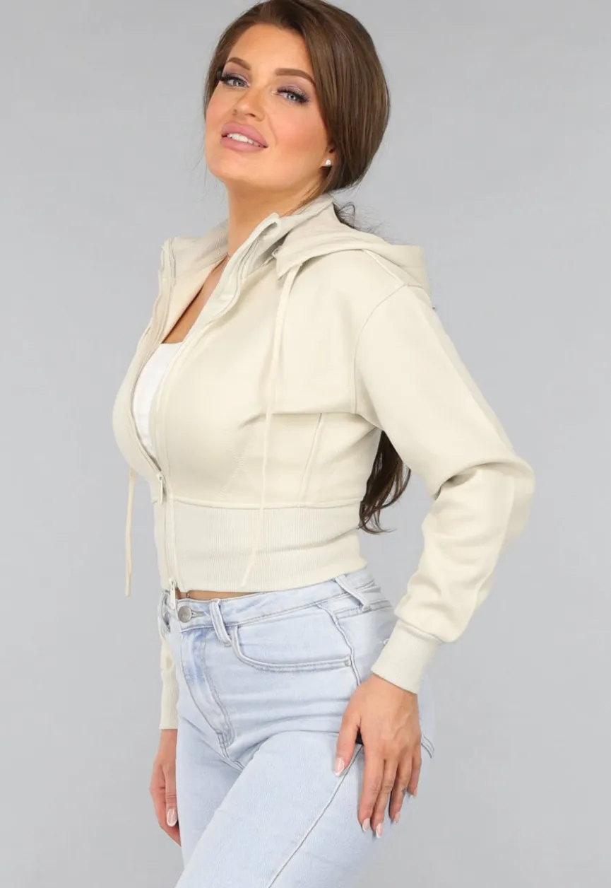Kort Aansluitend Beige Vest met Rits