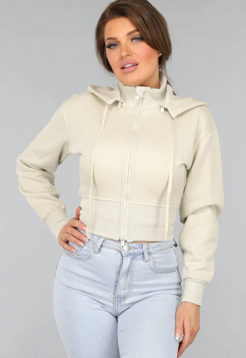 Kort Aansluitend Beige Vest met Rits