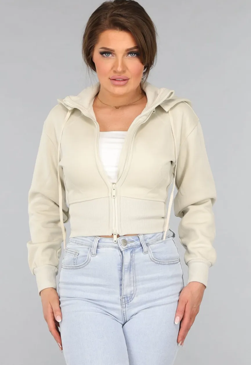 Kort Aansluitend Beige Vest met Rits