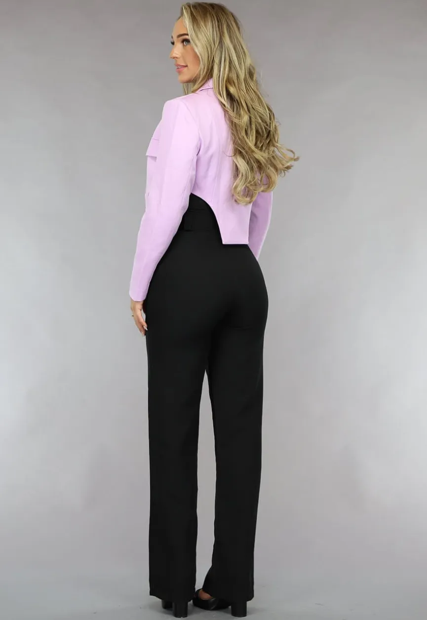 Korte Asymmetrische Lila Blazer met Schoudervulling