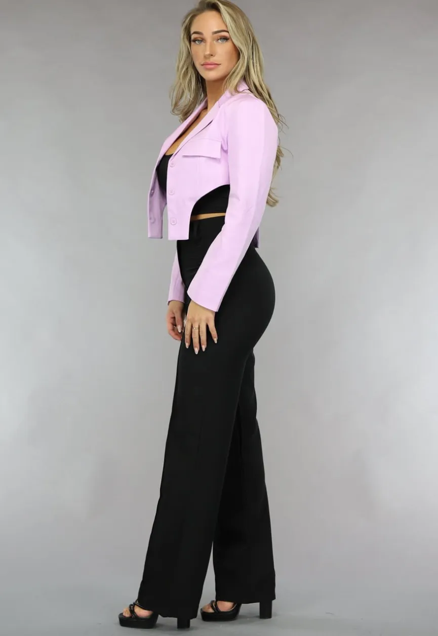 Korte Asymmetrische Lila Blazer met Schoudervulling