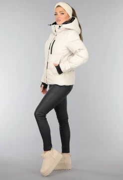 Korte Beige Winterjas met Duimgaten