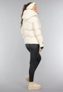 Korte Beige Winterjas met Duimgaten