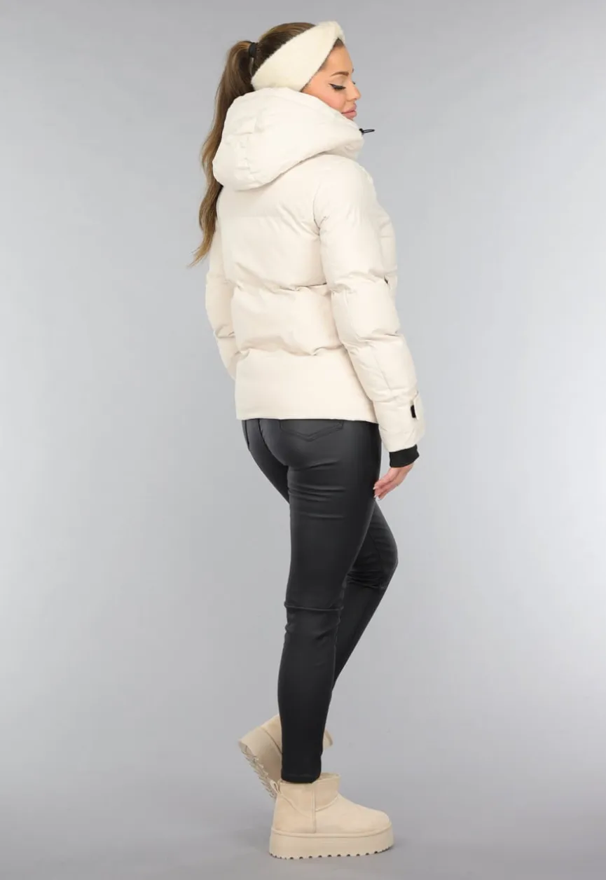 Korte Beige Winterjas met Duimgaten