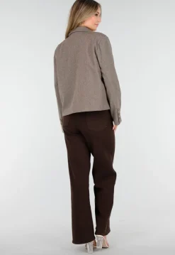 Korte Bruine Jas met Ceintuur en Revers