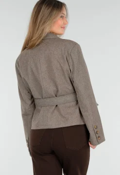 Korte Bruine Jas met Ceintuur en Revers