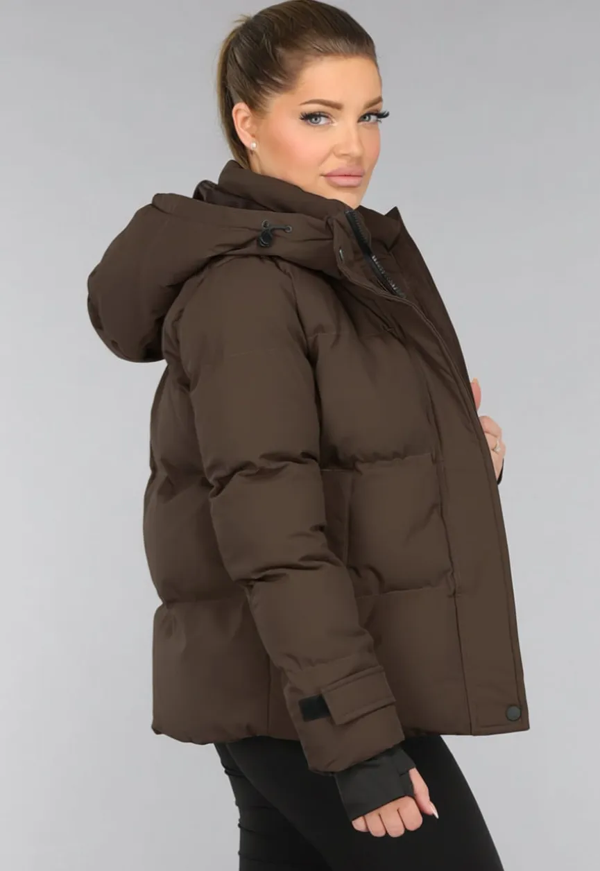 Korte Bruine Winterjas met Capuchon