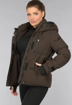 Korte Bruine Winterjas met Capuchon