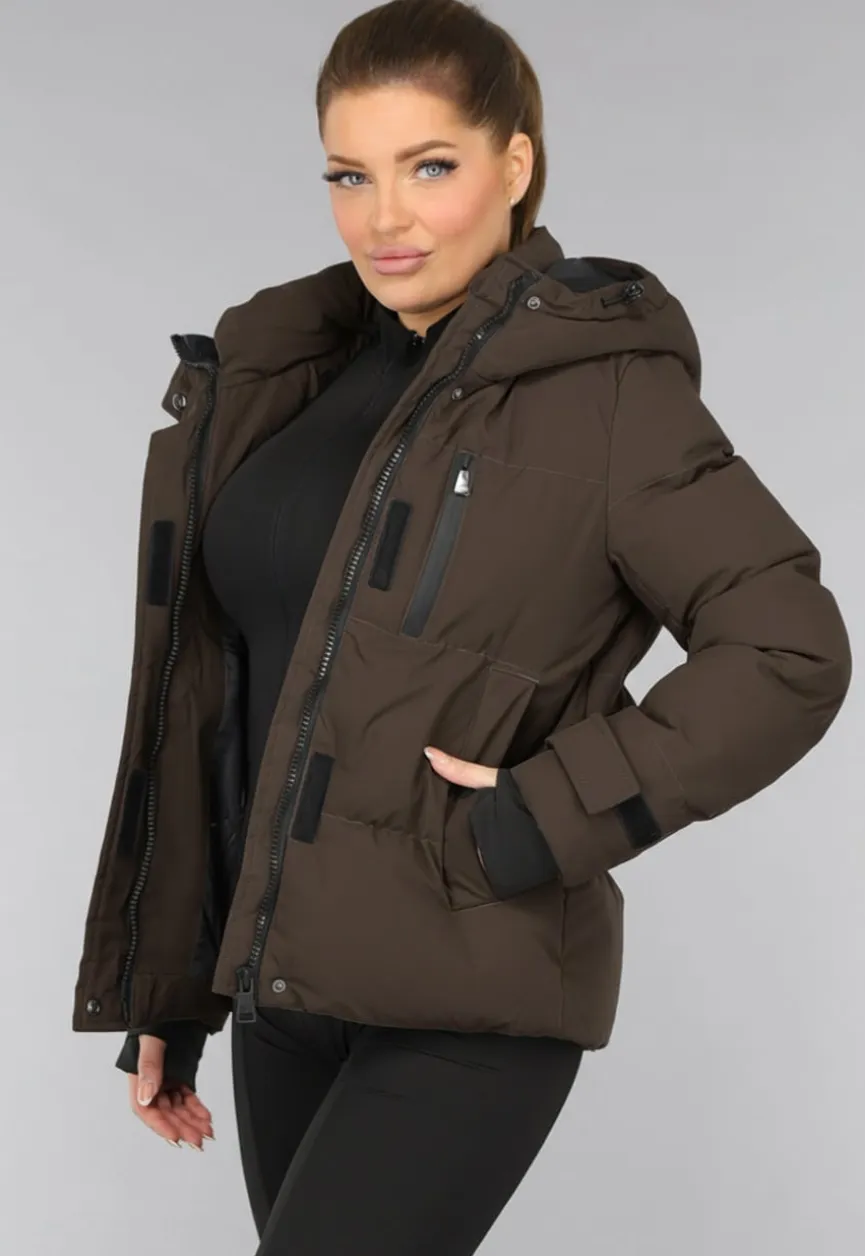 Korte Bruine Winterjas met Capuchon