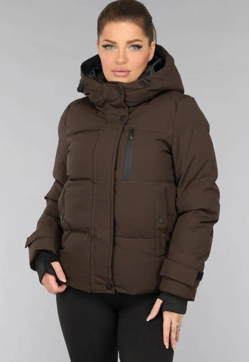 Korte Bruine Winterjas met Capuchon