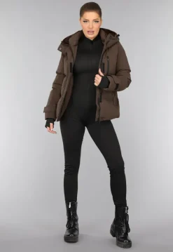 Korte Bruine Winterjas met Capuchon