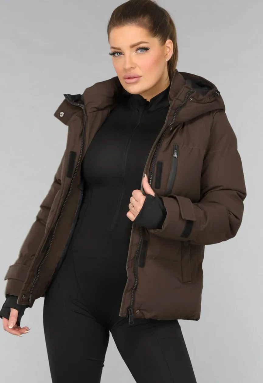 Korte Bruine Winterjas met Capuchon