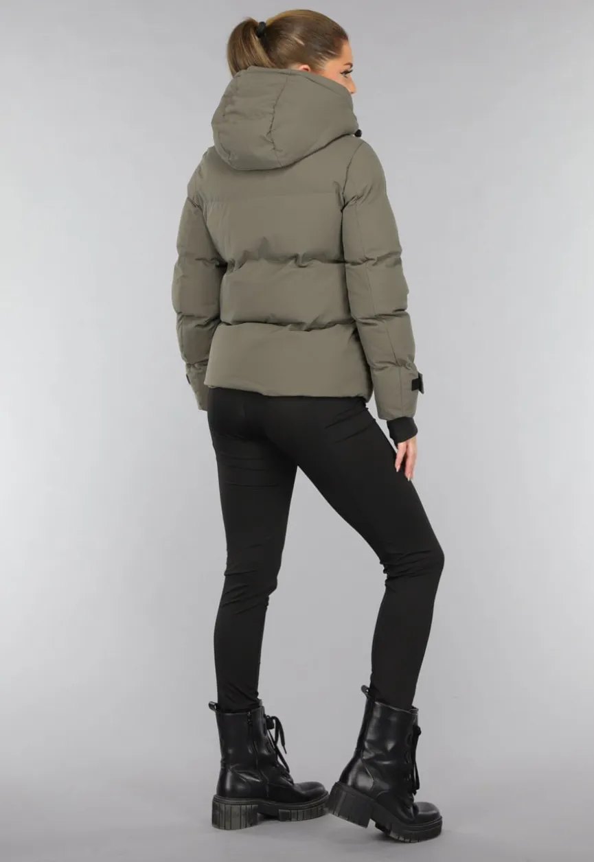Korte Taupe Winterjas met Capuchon