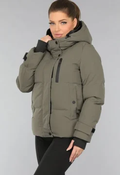 Korte Taupe Winterjas met Capuchon
