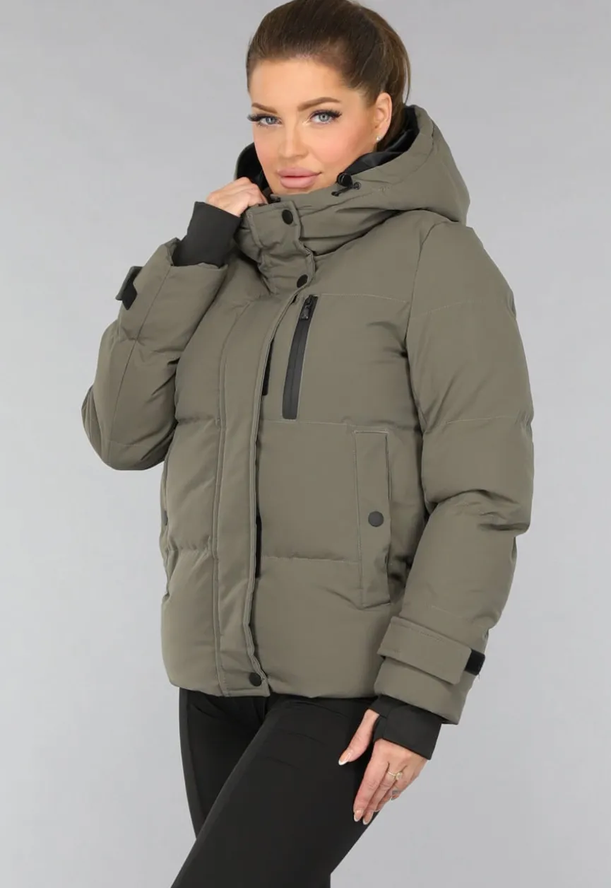 Korte Taupe Winterjas met Capuchon