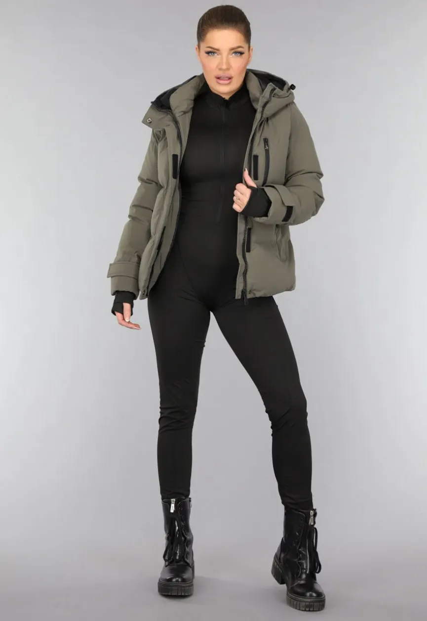Korte Taupe Winterjas met Capuchon