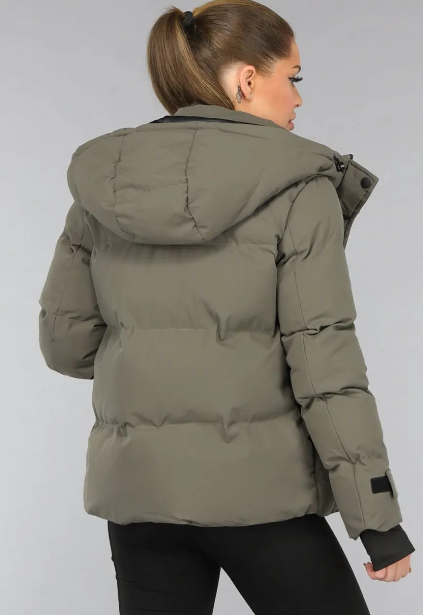 Korte Taupe Winterjas met Capuchon