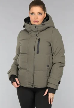 Korte Taupe Winterjas met Capuchon