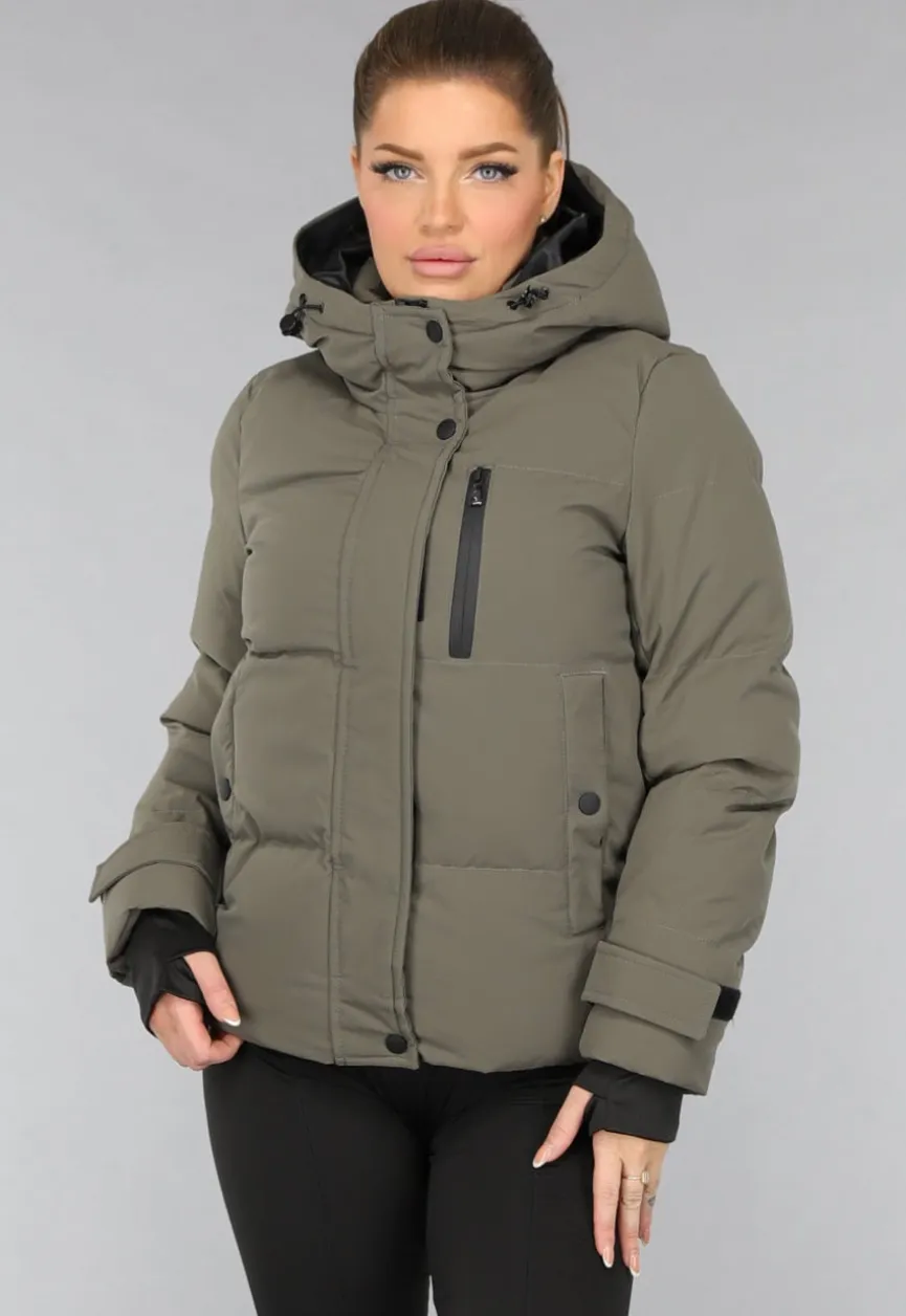 Korte Taupe Winterjas met Capuchon