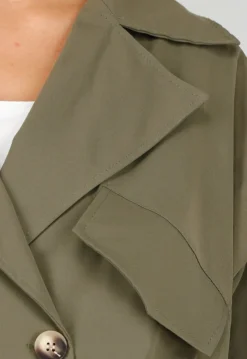 Korte Trench Coat in Armygroen met Double-Breasted Sluiting