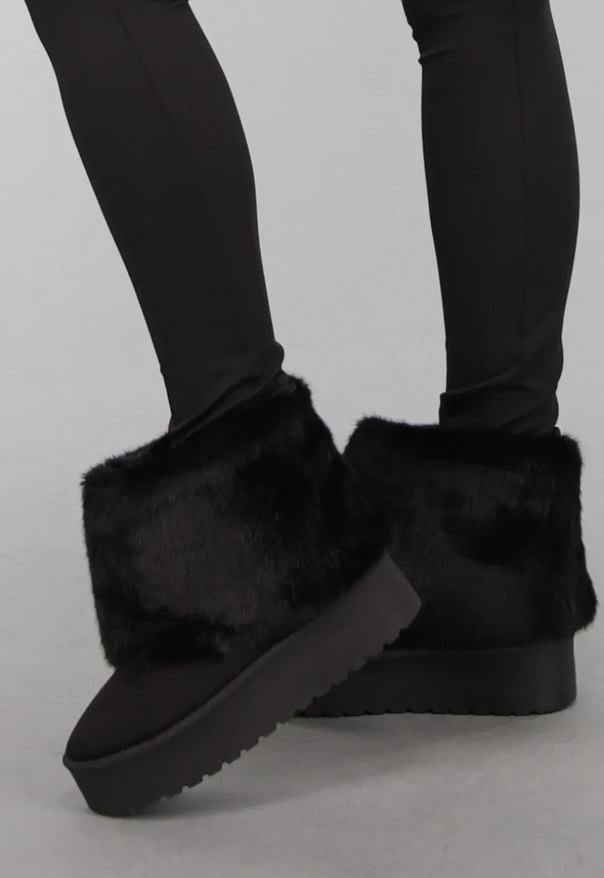 Korte Zwarte Faux Fur Snowboots