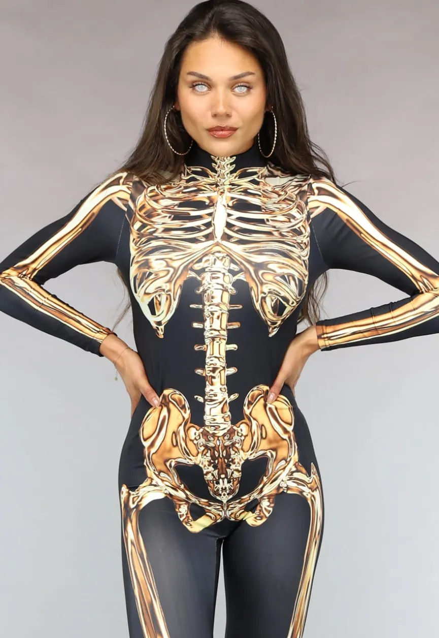 Kostuum met Gouden Skelet Print