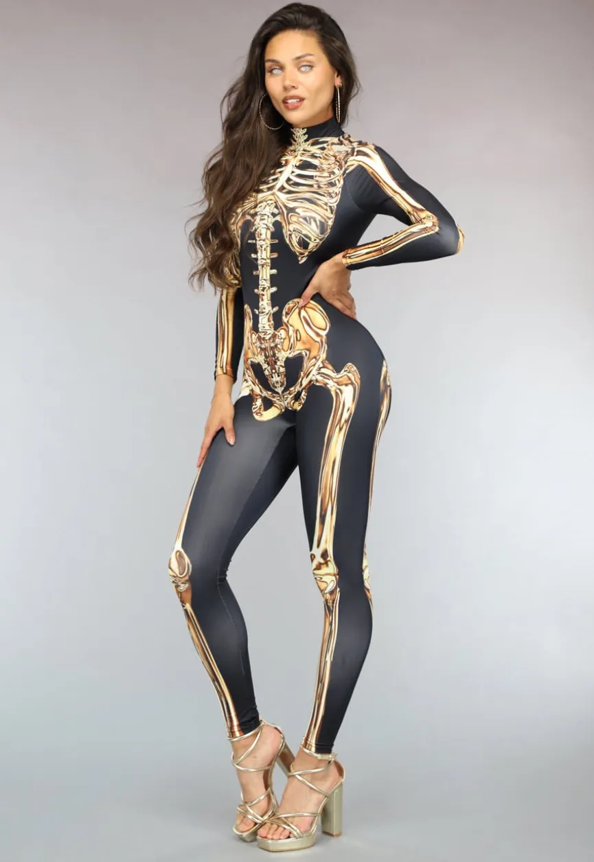 Kostuum met Gouden Skelet Print