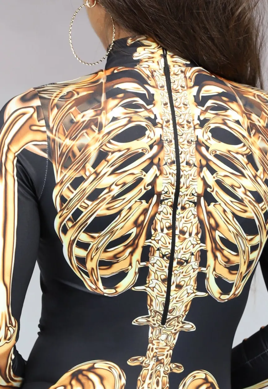 Kostuum met Gouden Skelet Print