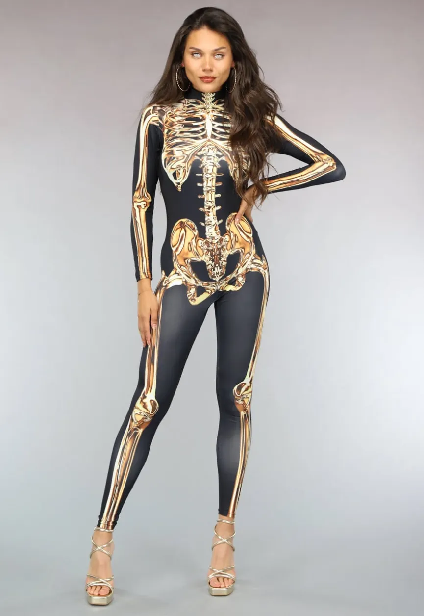 Kostuum met Gouden Skelet Print