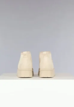 Lage Beige Suèdelook Winterlaarsjes met Bont en Plateau Zool