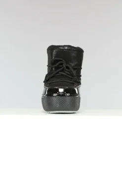 Lage Zwarte Glitterende Snowboots met Lak Detail