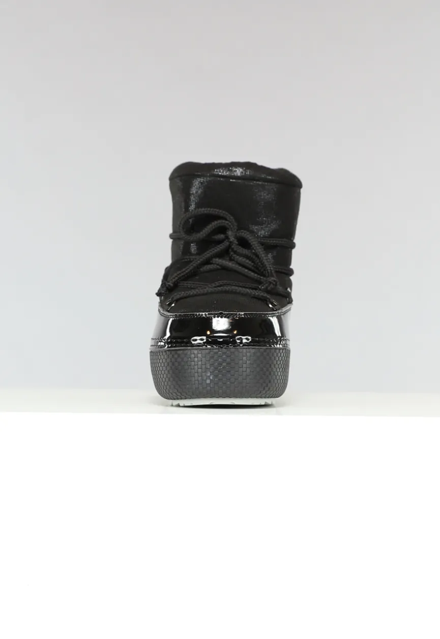Lage Zwarte Glitterende Snowboots met Lak Detail