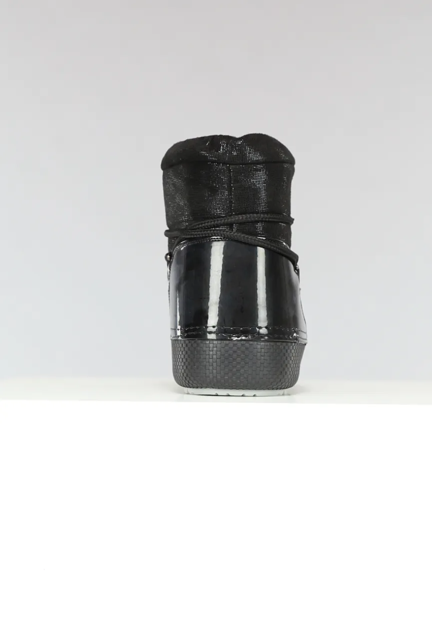 Lage Zwarte Glitterende Snowboots met Lak Detail