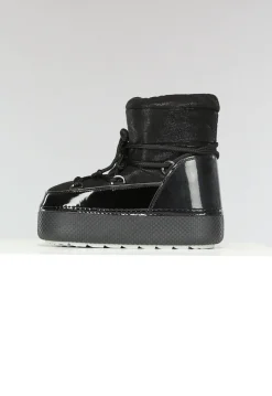 Lage Zwarte Glitterende Snowboots met Lak Detail