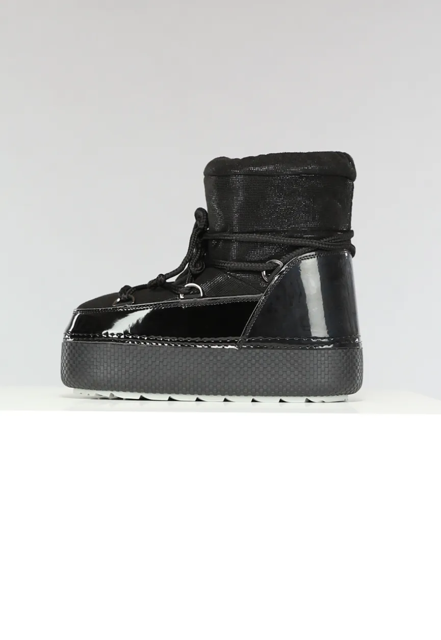 Lage Zwarte Glitterende Snowboots met Lak Detail