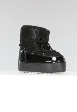 Lage Zwarte Glitterende Snowboots met Lak Detail