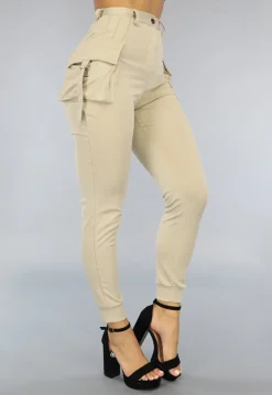 Lange Beige Aansluitende Cargo Broek