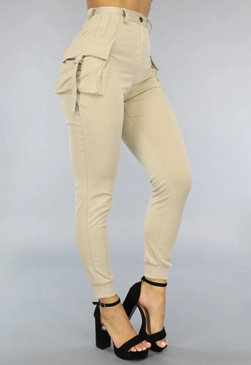 Lange Beige Aansluitende Cargo Broek