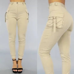 Lange Beige Aansluitende Cargo Broek