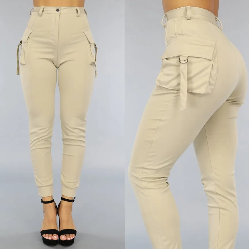 Lange Beige Aansluitende Cargo Broek
