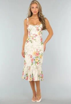 Lange Bloemenprint Jurk met Strikdetail