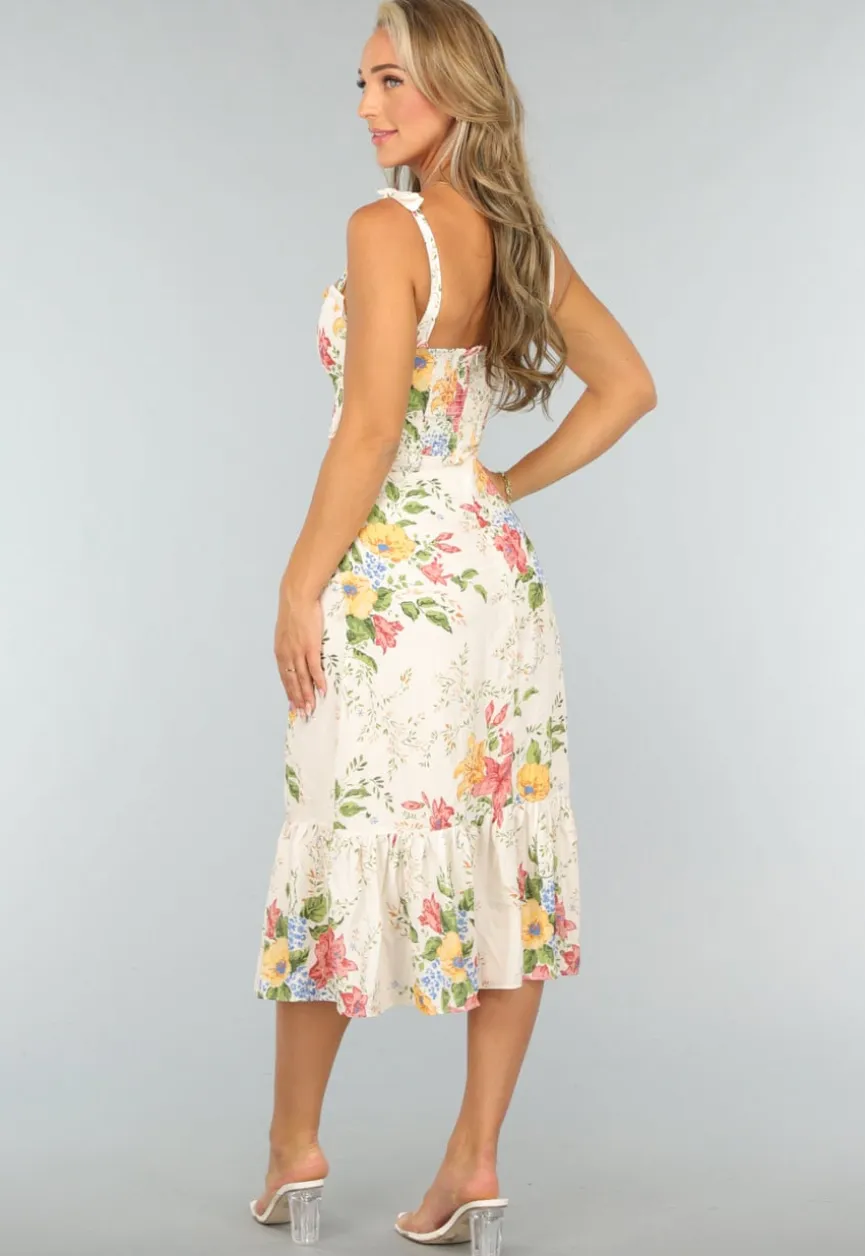 Lange Bloemenprint Jurk met Strikdetail