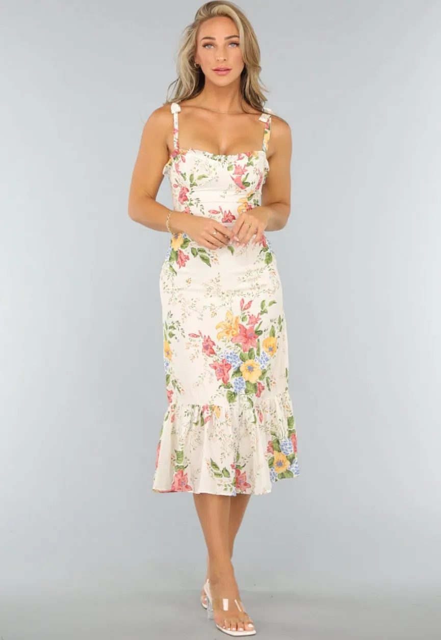Lange Bloemenprint Jurk met Strikdetail